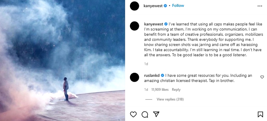 Канье Уэст извинился за гневные посты в Instagram